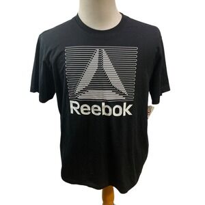 NWT Reebok‎ Mens Classic T Shirt Black Large Logo Graphic Tee